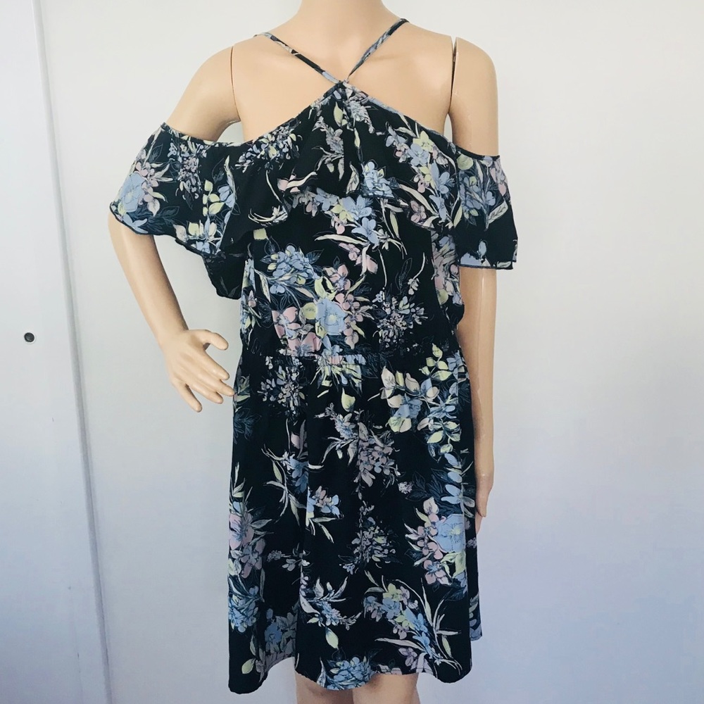 Abound Black Floral Cold Shoulder Dress